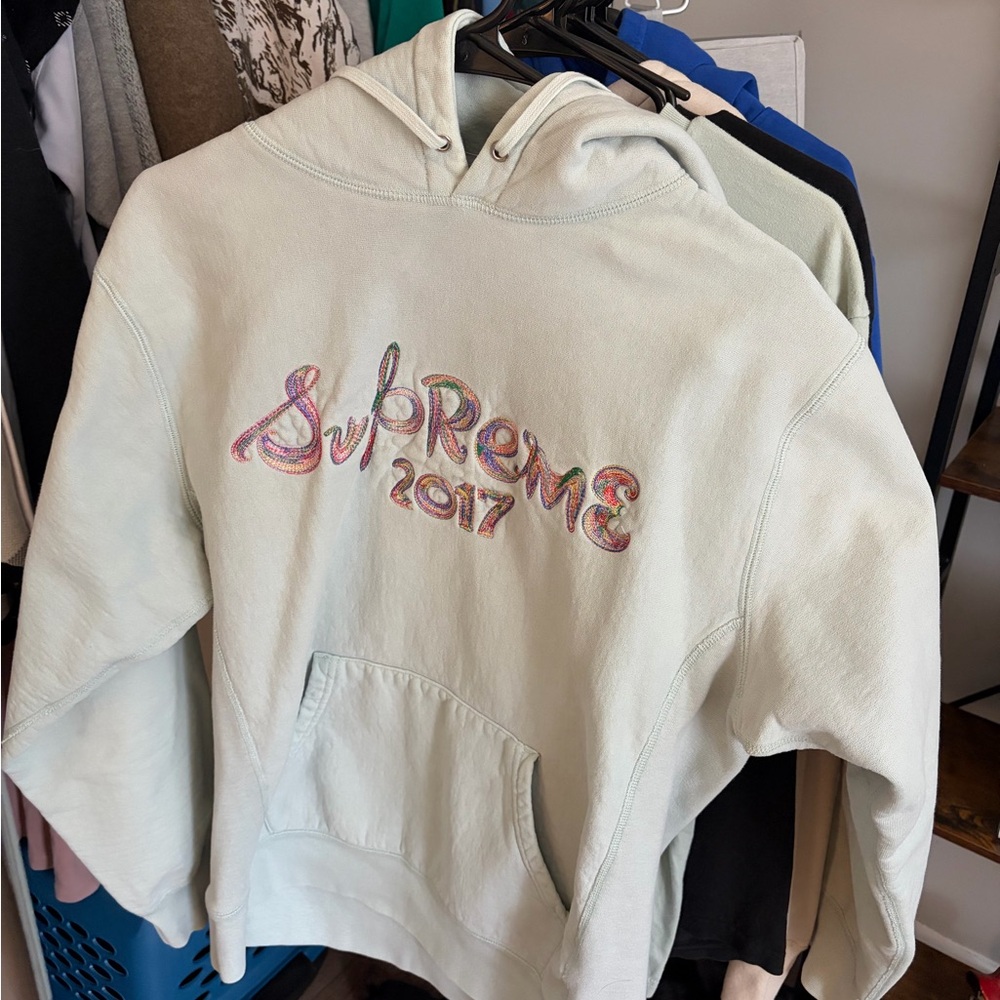 Supreme Light Mint Hoodie with Multicolor Embroidered Logo